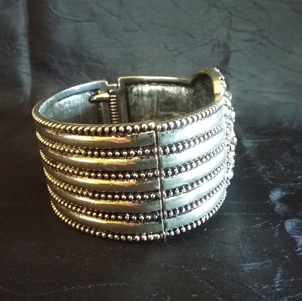 Silver Rhinestone Hinge Cuff Bracelet - image 7